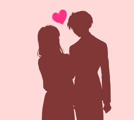 寄り添う男女　恋愛　影絵