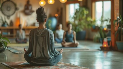 Group of women meditating together for psychological and physical therapy Including yoga and balance and flexibility in the mind. body and spirit