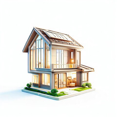 illustration of a wooden house with a roof on a white background, generative ai

