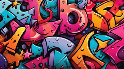 Vibrant Street Art Graffiti Wallpaper with Colorful Abstract Shapes and Urban Flair. Horizontal...