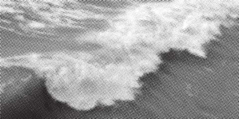 Black and white dotted halftone background.