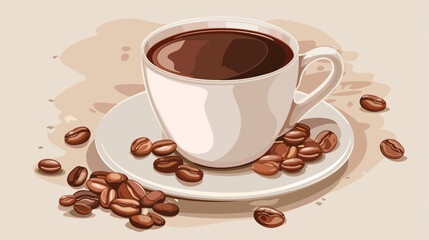 Image color with hot mug of coffee serving on dish an