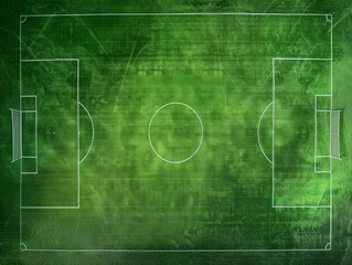 A top view of the lush green grass on an outdoor soccer field, highlighting the vibrant green color with white lines marking patterns and spaces. The neatly manicured field features crisp