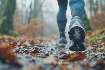 Close-up of Determined Trail Runner's Shoes in Action on Forest Path