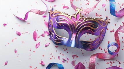 Carnival and music festival masquerade motifs on white background