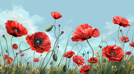 Obraz premium Red Poppy Illustration: A Vibrant Floral Tribute
