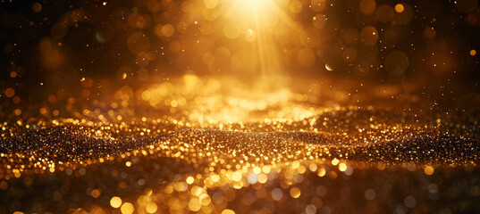 Naklejka premium Golden Glitter Sparkle, Radiant Illumination in Dark Surroundings