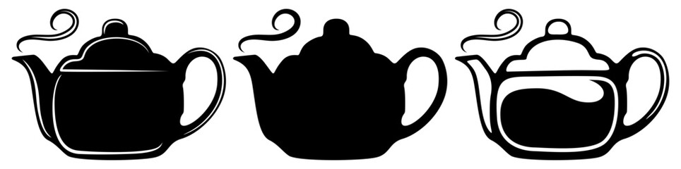 set silhouettes vintage teapot icon symbol vector illustration