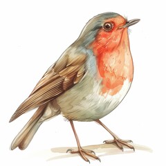A watercolor painting of a European robin.