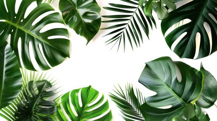 Collection of tropical leaves  foliage plant in green color with space clean isolated background