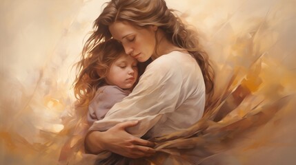 A mother's gentle embrace, capturing love in every fold of her arms.