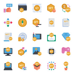 Flat color icons set for Non fungible token.