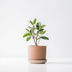 Single potted green plant against a clean, white backdrop for a simple and modern look