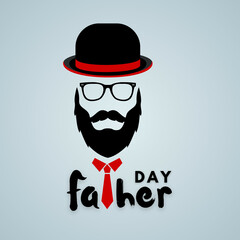 Happy Father' day post with hat and glasses. Happy Father Day post with tie and coat, the best dad ever concept. Happy Father's Day background with hat, tie, and glasses. father Day with a red backgro