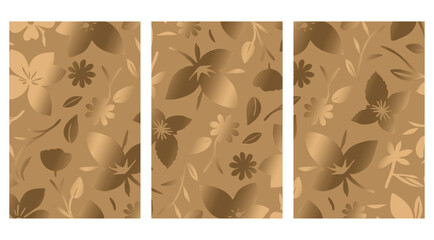 Set of 3 Luxurious golden botanical background. Printable wallpapers, covers, wall art, greeting card, wedding cards, invitations.