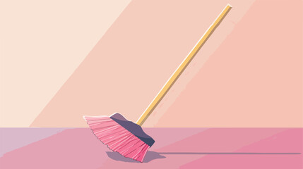 Kawaii hand broom with wooden stick in colorful silhouette