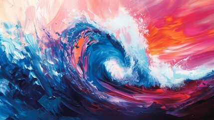 A vibrant abstract painting of a wave in motion