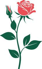 Vector illustration of a single rose with leaves and a stem on a white background