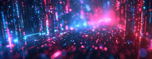 Obraz premium Digital binary code matrix background, a scientific technology data binary code network conveying connectivity, complexity and data flood of modern digital age