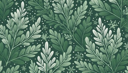 Sophisticated monochrome pattern with varied green thuja leaves for a subtle background design