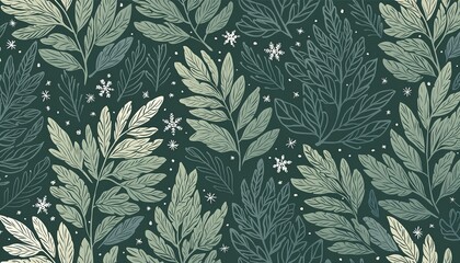 Sophisticated monochrome pattern with varied green thuja leaves for a subtle background design