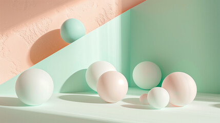Geometric Floating Spheres on Pastel Background