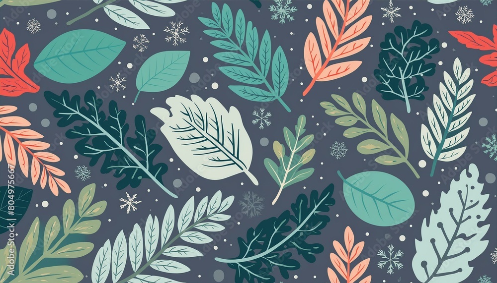 Poster sophisticated monochrome pattern with varied green thuja leaves for a subtle background design