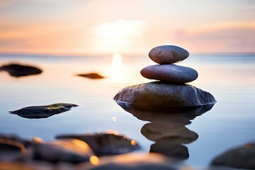 Rock stones balance calmly Water background concept Calm meditation pure mind.