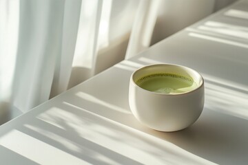 Matcha Latte Morning Breakfast Coffee, Cafe Table Backdrop Background Neutral Minimalist Simple Minimal Color, Beige, Tan, White