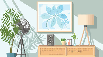 Modern electric fan houseplant and decor on wooden