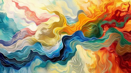 Rippling colors blend in a vivid dance of abstract waves