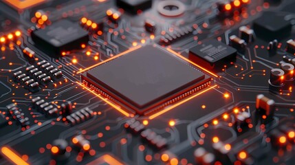 Circuit board close-up, 3d rendering, 3d illustration, Generative AI illustrations.