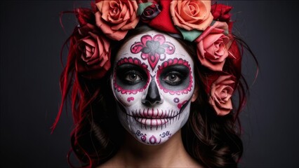 Girl whose face and hair are decorated for the carnival.