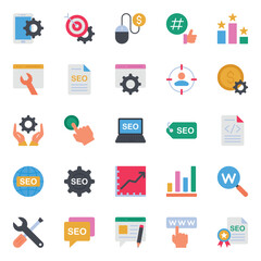 Flat color icons set for Search engine optimization.