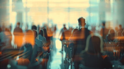 Symposium on business and entrepreneurship. Blurred Business people at a conference. Audience in the conference room.genearative ai hyper realistic and natural colors 