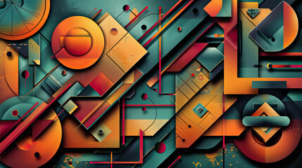 Close-up of overlapping geometric shapes in contrasting colors