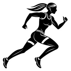 Fototapeta na wymiar running-man-and-woman-black-silhouette-isolated-ve