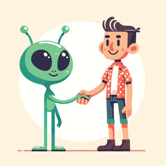 illustration of human and alien friendship