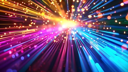 Naklejka premium Vibrant Light Beams Emitting from a Word Microchip: Perfect for Banner Backgrounds. Concept Technology, Light beams, Microchip, Vibrant, Banner Backgrounds