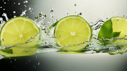 Fresh lime dropped into water with splash