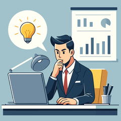 illustration of a business man with business development ideas
