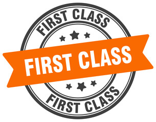 first class stamp. first class label on transparent background. round sign