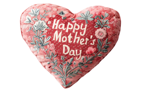 Adorning Mom's Day with a Heart Pillow Isolated on Transparent Background PNG.