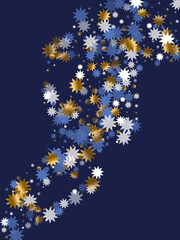 Refined Christmas star vector background illustration. Gold blue white sparkle confetti.