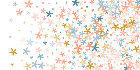 Aster simplistic flowers vector illustration. Gentle garden bloom shapes scattered. Hinamatsuri Girl's Day pattern. Retro flowers Aster abstract blossom. Striped petals.