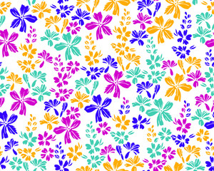 Wild meadow forget-me-not flowers seamless pattern vector illustration.