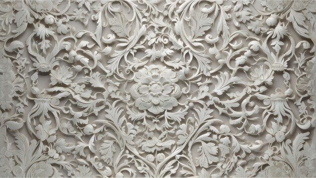 Elegant white floral bas relief pattern with a vintage feel