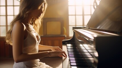 Female pianist playing the piano.AI generated image