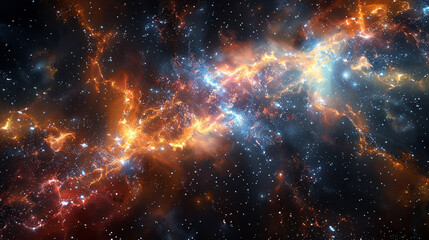 Naklejka premium Deep space backdrop with tiny glowing molecular networks Small, interconnected structures forming a constellation-like pattern against the cosmos.