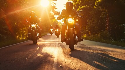 Sunset ride with friends on motorcycles through a scenic route